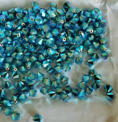 Vintage Swarovski Crystal 5301 6mm Bicone Beads Palace Green Opal AB2X (24 Pcs) • $8.99