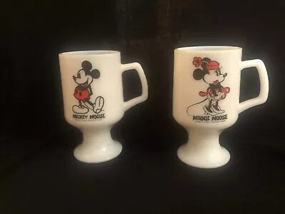 Walt Disney Mickey Minnie Mouse Milk Glass Pedestal Mug Set Of 2 Productions • $20