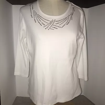 Quacker Factory White Copper Crush Embellished T-Shirt Top Size S • $8