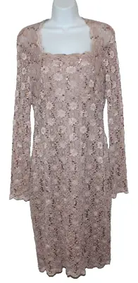 Marina Sheath Stretch Dress Sz 8 Mauve Lace Long Sleeve Sequins Party Cocktail • $32.99