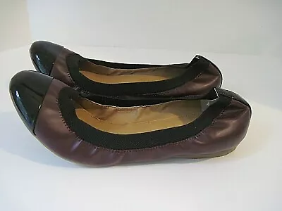 J CREW Marley Ballet Flats Burgundy Leather Black Patent Cap Toe 50483 Size 9  • $36.34