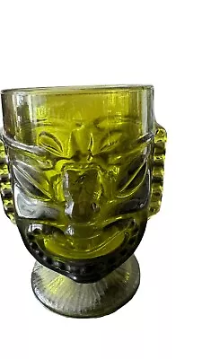 Vintage Luau Hawaiian Tiki Bar Heavy Green Glass Goblet 6  Two Face Happy Sad • $39.99