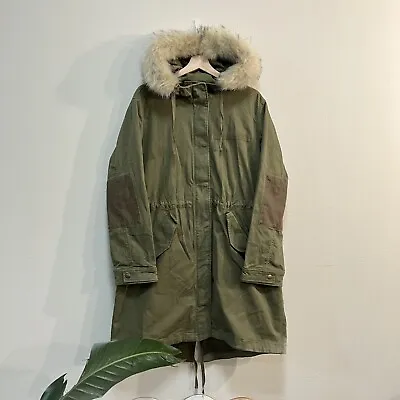 Vintage Gap M 1951 Fishtail Military Green Parka Jacket Fur Hood Mens Size Large • $100