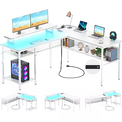 Reversible L Shaped Desk With LED Lights 55  Computer Desk Corner Gaming Table • $129.99