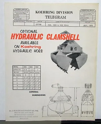 $14.28 • Buy 1970 Koehring Hydraulic Clamshell Specifications Construction Data Sheet