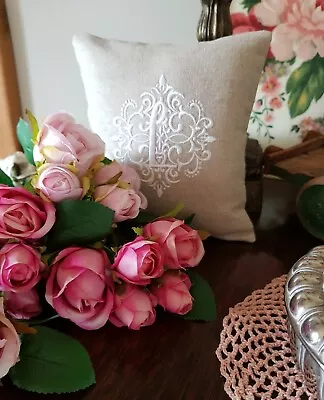£26.99 • Buy Cushion Personalised Embroidered Wedding Gift French Linen Monogram