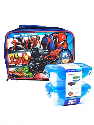 Marvel Avengers Lunch Bag Insulated W/ 2-Piece Food Container Set Boys Blue • $17.99