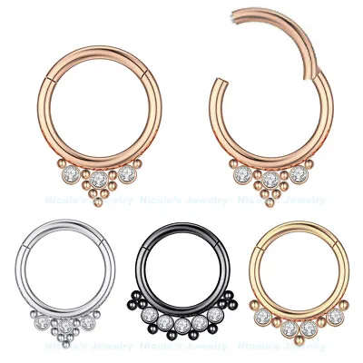 $7.80 • Buy 1pc 16g Surgical Steel Bead Gem Nose Septum Clicker Hinged Ring Ear Piercing