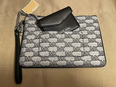 MICHAEL KORS Jet Set Large 2 In 1 Card Case Wristlet Clutch Black MK NWT • $59