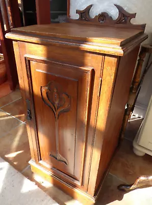 £120 • Buy Antique Art Nouveau Pot Cupboard, Bedside Cabinet, Carved Door, Drop Handle