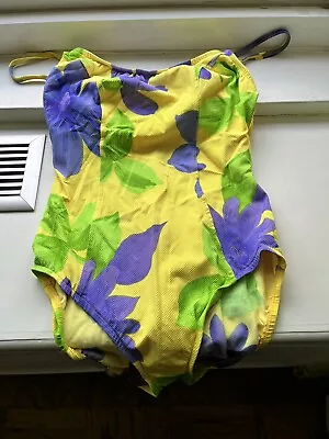 Cole Of California Vintage One Piece Floral Bathing Suit Swimsuit Size 12 Yellow • $6