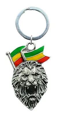 Lion Of Judah Rasta Pewter Keyring Jamaica Enamel Quality 30mm Ring & Pouch Bag • $17.24