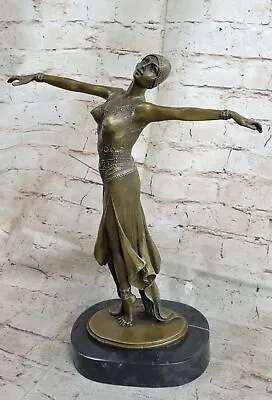 Bronze Sculpture D.H. Chiparus Dancer Art Deco Sculpture Semi Nude Figure Decor • £168.18