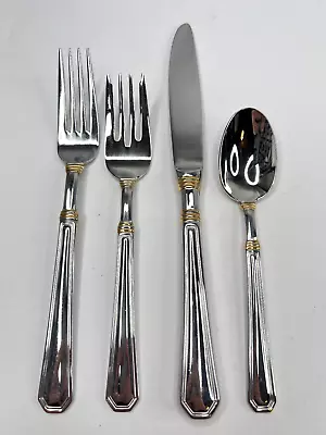 Pfaltzgraff Golden Providence Gold Accent 4 Pieces Knife Forks Teaspoon Flatware • $22.45