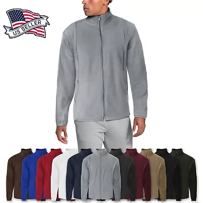 Mens Brushed Micro Fleece Full Zip Up Enclosure Outdoors Sweater Jacket • $21.99