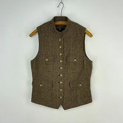 Ralph Lauren Wool Vest Womens 12 Brown Equestrian Sleeveless Waistcoat Gilet • £55