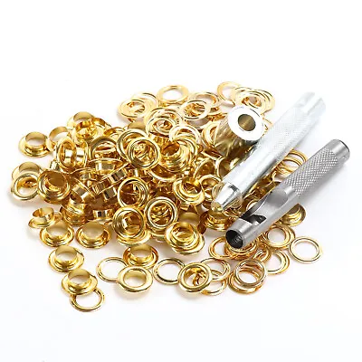£8.99 • Buy Gold 6/8/10mm 100 Set Leather Eyelets Ring Washer Grommets Tools Setter Punch