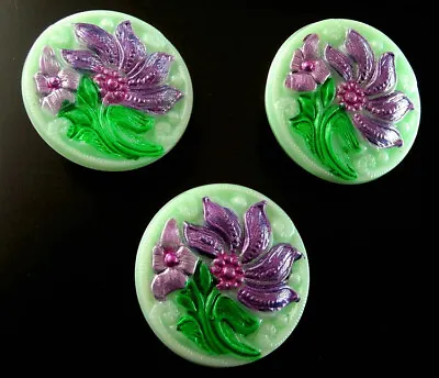 3 Czech Vaseline Glass Buttons #B538 - 23 Mm Or 7/8  - WOW!!! • $8.99