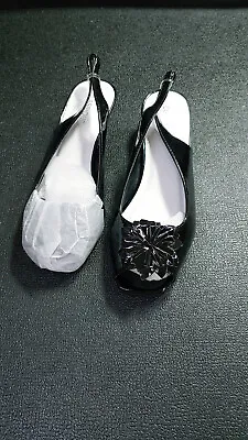 Classique Open Toe Black Sling Back Wedge Shoes With Flower Size 9 Wide • $8