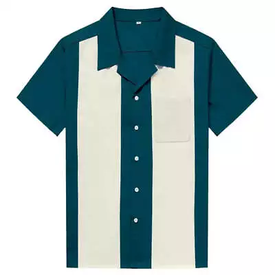 Teal & Cream Panel Retro Bowling Shirt • £31.84