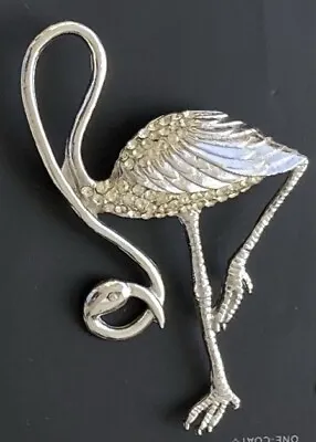 Vintage Flamingo Brooch Silver Tone Metal • $22