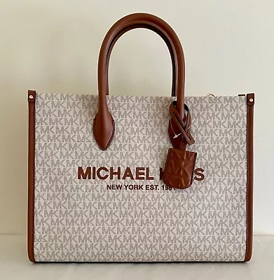 Michael Kors Mirella Medium EW Vanilla MK LOGO PVC Leather Satchel Shoulder Bag • $134.98