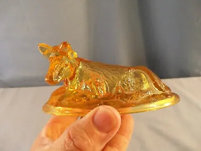 L.G. Wright Amber Glass Cow On The Nest Covered Candy Dish TOP LID ONLY • $7.99