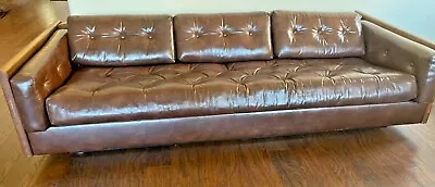 Milo Baughman Style Mid Century Sofa Leather  • $2500