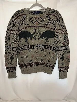 Ralph Lauren Men Wool Sweater Deer Fair Isle Knit Crewneck Polo Vintage Size S • $59.99