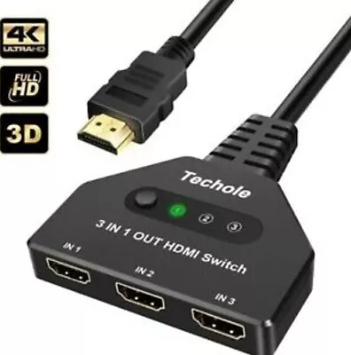 Techole 3 In 1 OUT HDMI Switch - Black Cord Plug New • $14.99