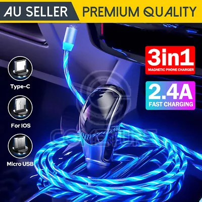 3 In 1 LED Flowing Light Up USB Type-C For IPhone Charger Charging Data Cable • $7.55