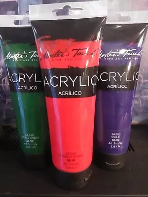 3 NEW Masters Touch Red Green & Violet  Acrylic Paint 8.3oz Each (BB) • $14.99