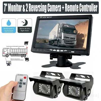 7'' Monitor W/ 2 Reverse Camera Rear View Kit  For Bus Truck Caravan Car 12-24V • $71.61