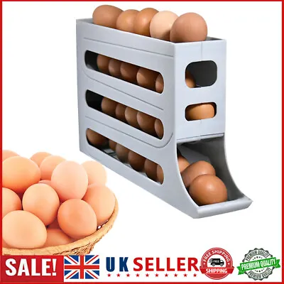 Refrigerator Egg Dispenser Auto Rolling Rolldown Egg Holder 4 Tier Storage Rack • £3.99