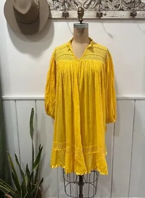 VTG 70s Yellow Indian Cotton Gauze Dress Festival Boho Hippie OSFM  • $69.99