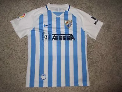 Nike Malaga C.f. Football Soccer Laliga Soccer Jersey Sz Large Blue/white Stripe • $31.99