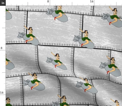 £17.79 • Buy 1950S Pinup Sexy Military Fighter Wwii Bomb Spoonflower Fabric By The Yard