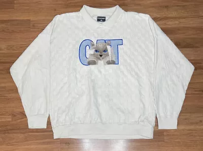 Vintage 90s Cat Embroidered Collared Sweater Size XL • $29.95