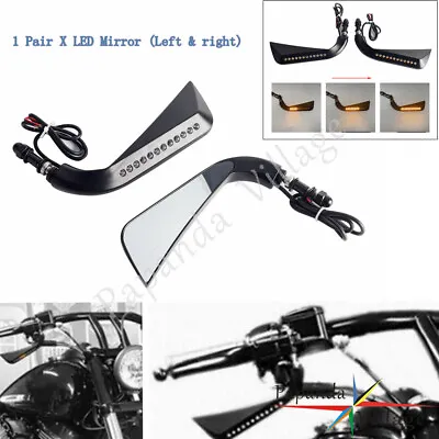 2X Rearview Mirrors With LED Light Turn Signal Fits Harley Dyna Fat Boy Softail • $39.03