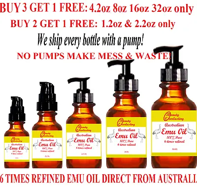 $7.99 • Buy *100% PURE ORGANIC EMU OIL  6X Refined From Australia 1 2 4 8 16 Oz