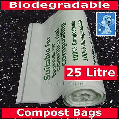 100% Certified Biodegradable 25L Litre CADDY LINERS Compost Food Waste Bin Bag 2 • £8.07