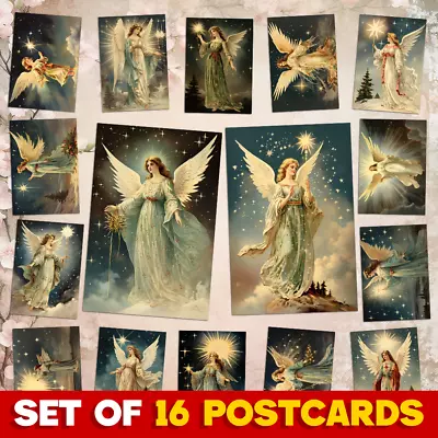 Set Of 16 NEW Christmas Vintage Angels Postcards Cards + 16 Envelopes + Gift • £10.97