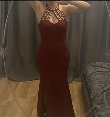 £17 • Buy Size 8 Dress Prom Cocktail Party Burgundy Gold Split Long Maxi Ladies Girls Teen