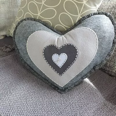 Charcoal Grey/Grey Love Heart Shaped Sofa Cushion Boudoir Silver Hearts Charm • £19.99