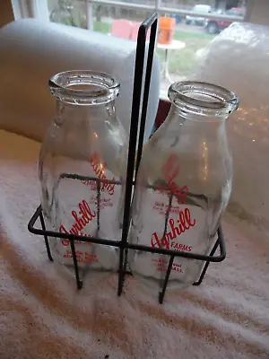 Lot Of Vtg Milk Bottles: Ayrhill Farms / Adams MASS. In Metal Crate Or Container • $29.99