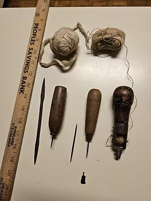 Vintage Leather Sewing Tools And Thread • $19.50