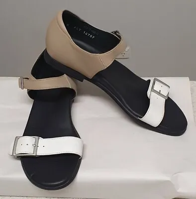 Ziera SZ 38 W white & Beige Leather Comfort Sandals . Buckle Closure  • $49