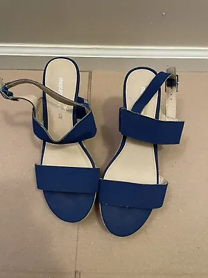 Montego Bay Club Blue Platform Wedge Sandals Heels Womens Shoes Size 8 • $19.99