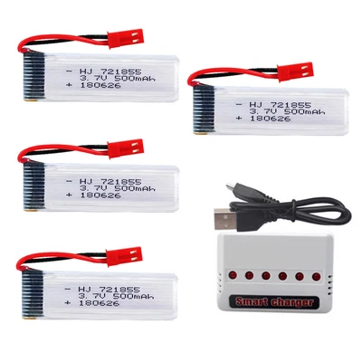 $47.89 • Buy 4PCS 721855 3.7V 500mAh Lipolymer High Rate Battery JST+Charger For Drone RCv929