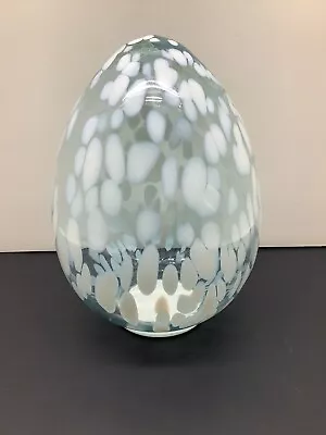 Large 8.75” Blue Glass Egg W/ White Spots Tabletop Decor Modern • $39.99